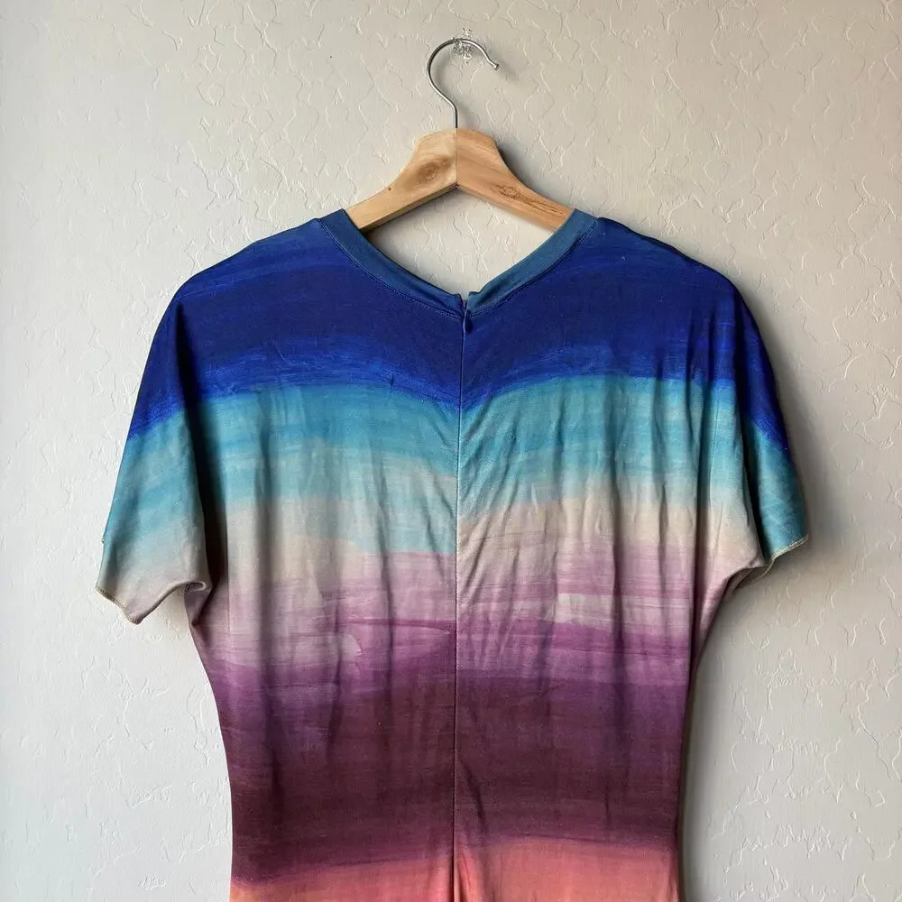 Marni Dress Ombre Multicolor‎ Short Sleeve Midi Dress w Front Slit Size 46/US 10 - Picture 6 of 11